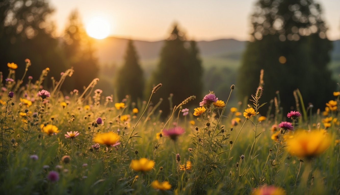 How to Stop Being a Pessimist a vibrant sunrise over a tranquil meadow with blooming flowers and birds singing in the background