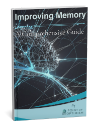 3D cover image of a book titled 'Improving Memory: A Comprehensive Guide' by Point of Optimism, featuring a stylized brain with neural connections illuminated against a dark background.