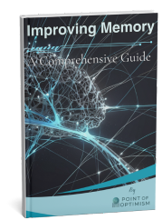 3D cover image of a book titled 'Improving Memory: A Comprehensive Guide' by Point of Optimism, featuring a stylized brain with neural connections illuminated against a dark background.